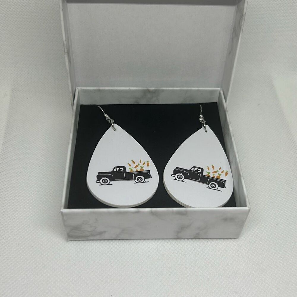 Easter Truck Carrots Teardrop Earrings
